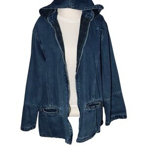 Vintage 90’s denim Dream jacket by North Style cozy plaid flannel lining & hood